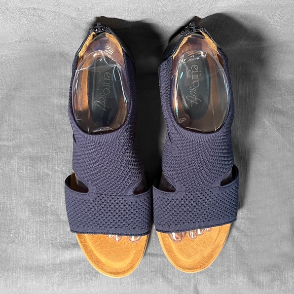 EuroSoft Navy Blue Peep-Toe Wedge Sandals - Picture 1 of 12